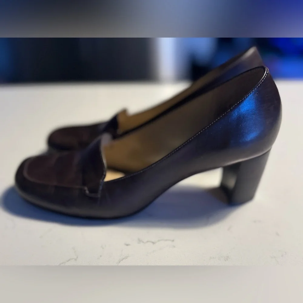 ANTONIO MELANI Dark Brown Women's Loafers 2 inch heel size 6 1/2 M